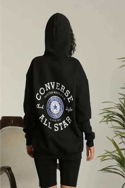 modaserdem Φούτερ με κουκούλα Three Thread Unisex Oversize - Μαύρο εμπριμέ