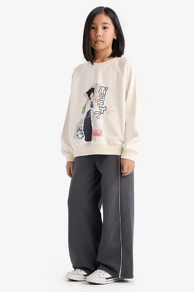DeFacto Girl's Relax Fit Crew Neck Anime Printed Sweatshirt D8817A8