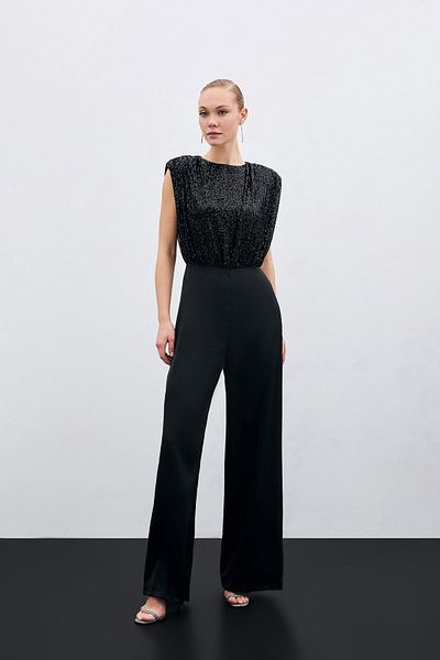 Sateen Salopetă din satin cu paiete (negru)