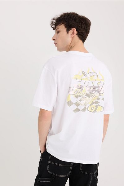 DeFacto 100% βαμβακερό Hot Wheels Boxy Fit Crew λαιμόκοψη με στάμπα κοντομάνικο μπλουζάκι D6818ax25sp