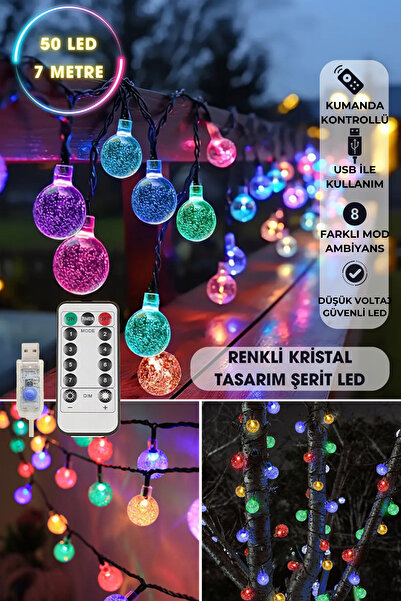 Technojet 50 Ledli Usbli Kumandalı 8 Modlu Kristal Toplu Led Işık Parti Süsleme Organizasyon Çok Renkli Işık