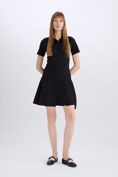DeFacto Μίνι φόρεμα με πλισέ με κοντό μανίκι Polo Neck Basic D4203ax24au