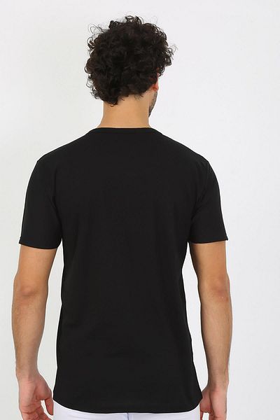 modaserdem Mdsrdm Men's Short Sleeve Open Collar Combed Cotton Undershirt-Black