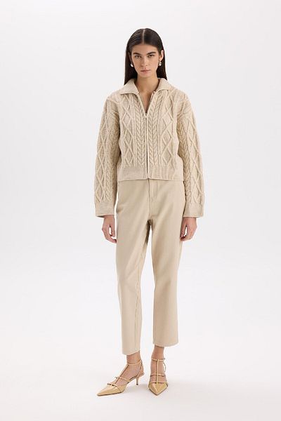 DeFacto Regular Fit Polo Neck Zippered Knitwear Cardigan D9160Ax24Wn