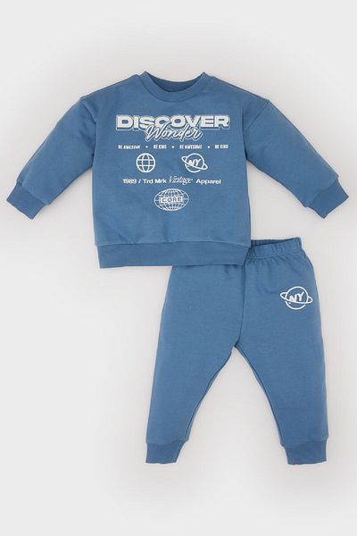 DeFacto Set 2 piese hanorac imprimat și pantaloni de trening elastic pentru bebeluș băiețel - D7922a525sp