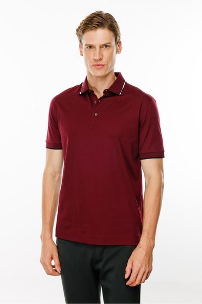 Desen Triko Ανδρικό μπλουζάκι με γιακά πόλο με ρίγες Claret Red
