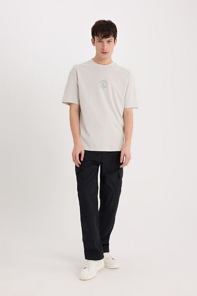 DeFacto 100% Cotton Boxy Fit Crew Neck Back Printed Short Sleeve T-Shirt D9342Ax25Sp