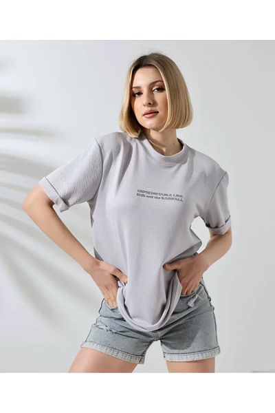 modaserdem Unisex Slim Fit T-Shirt - Γκρι χρώμα με στάμπα
