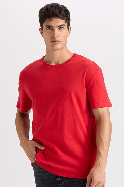 DeFacto Neues, einfarbiges Basic-Kurzarm-T-Shirt mit normaler Passform und Rundhalsausschnitt E1091AXNS