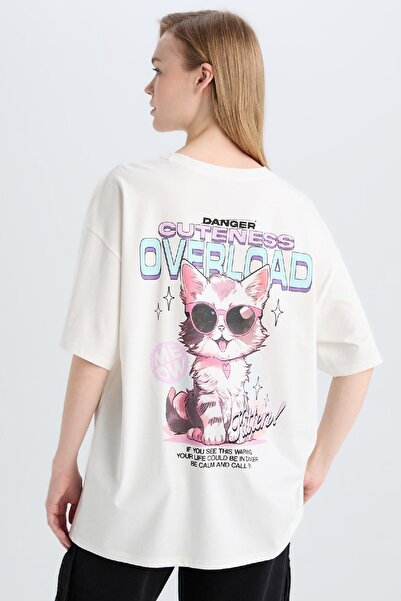 DeFacto Tricou cu croială largă cu imprimeu la spate cu gâtul turn - E0668AX25SM