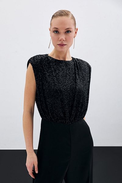 Sateen Salopetă din satin cu paiete (negru)