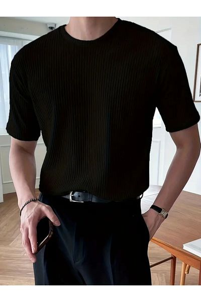 modaserdem Men's Short Sleeve Crew Neck Knitwear Blouse