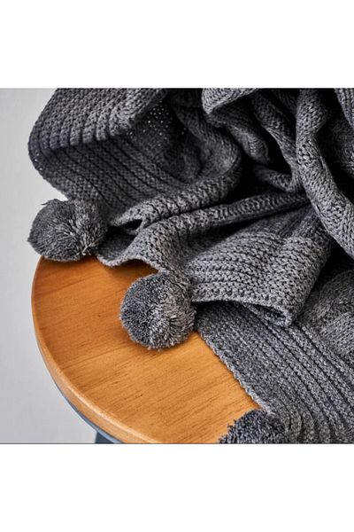 Karaca Home Pompom Cable Knit Throw, 130cmx170cm, Grey