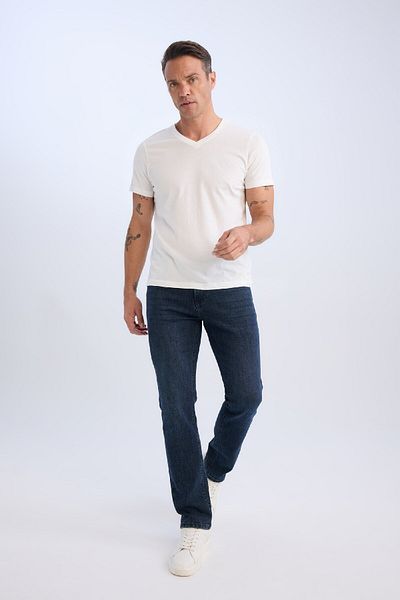 DeFacto 100 % Baumwolle Neues Basic-T-Shirt mit V-Ausschnitt und regulärer Passform, einfarbig, kurzärmelig, D7938ax25sp