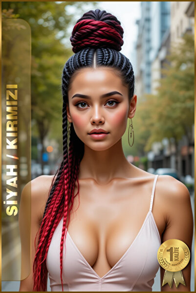 TAM TARZ Afrika Örgüsü Ve Rasta İçin Sentetik Saç - 2 Renkli / Siyah-Kırmızı