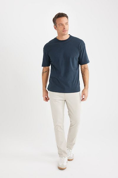 DeFacto 100% bavlna Boxy Fit Crew Neck Basic Jednobarevné tričko s krátkým rukávem D7481ax25sp