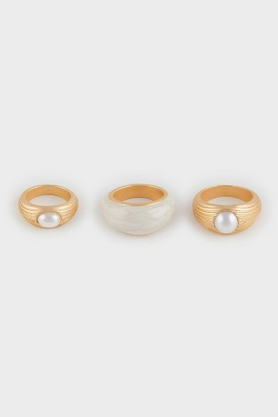 DeFacto Women's 3-Piece Matte Gold Ring E1299Axns