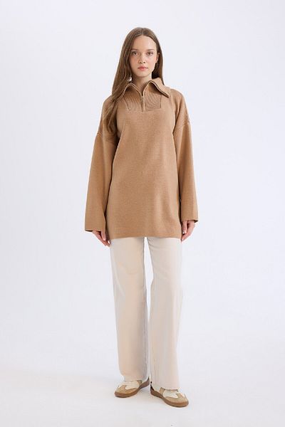 DeFacto Regular Fit Zippered Stand Collar Knitwear Sweater Tunic 	   B0191Ax24Wn