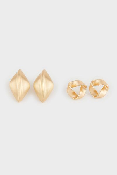 DeFacto Women's 2-Piece Matte Gold Earrings E1327Axns