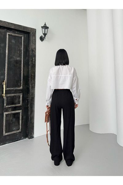 aytenli High Waist Wide Leg Lace up Fitted Elastic Waist Pocket Strawberry Fabric Palazzo Pants