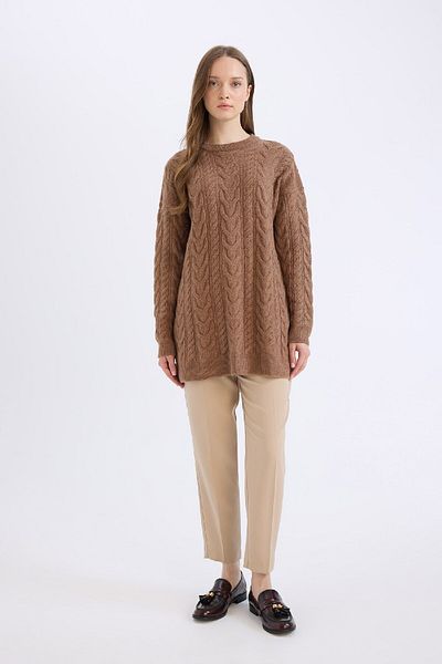 DeFacto Regular Fit Crew Neck Hair Knit Pattern Knitwear Sweater Tunic B4284Ax24Wn