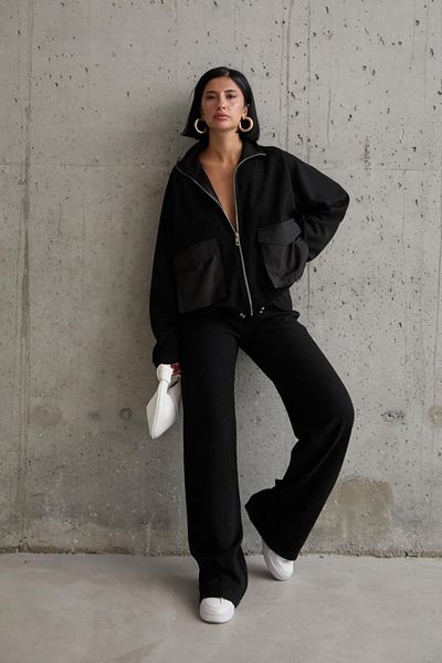 modaserdem Black Pocketed Knitwear Jacket and Trousers Set
