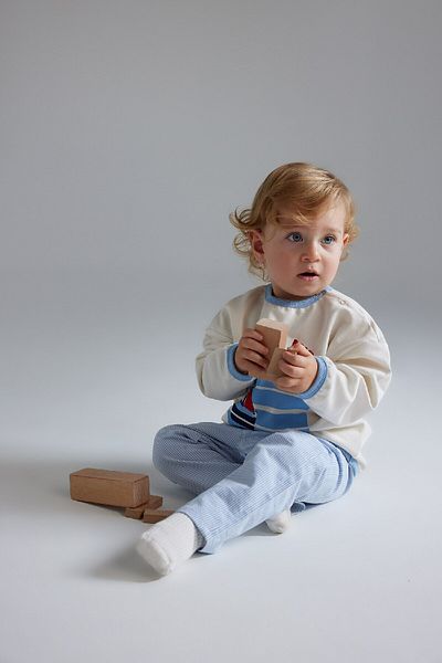 DeFacto 2-Piece Set for Baby Boy - Crew Neck Printed Sweatshirt and Stripe Bottom D9088A525Sp