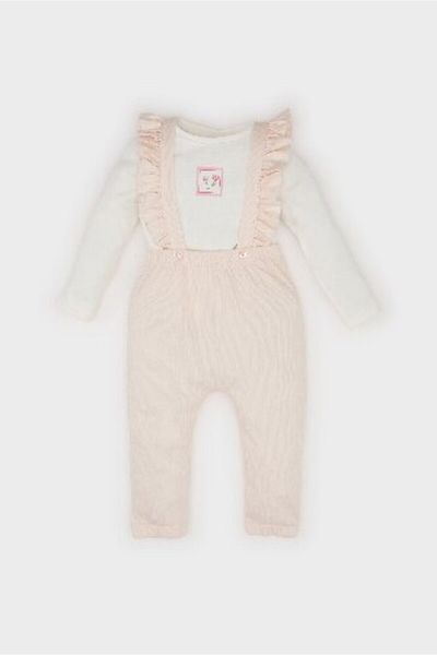 DeFacto 2-teiliges Langarm-Set mit Blumendruck für Babys – Crinkle-Stoff-T-Shirt und Salopet D9094a525sp