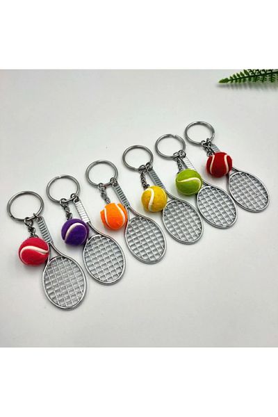 Bizde Ne Yok ki Stylish Keychain Pendant Bag Charm with Tennis Racket and Tennis Ball Metal Design