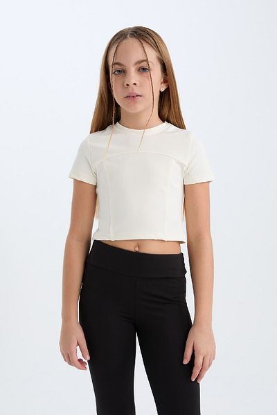 DeFacto Girls Slim Fit Slim Fit Crew Neck Short Sleeve T-Shirt D9789A825Sm