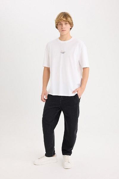 DeFacto 100 % Baumwolle, Oversize-T-Shirt mit weitem Schnitt, Rundhalsausschnitt und Rückenaufdruck, kurzärmelig, D7814ax25sp