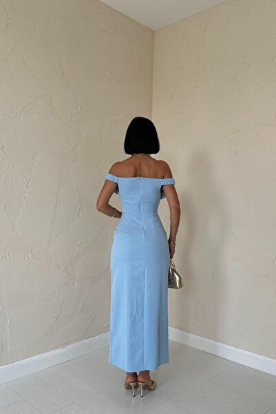 modaserdem Γυναικείο φόρεμα με γιακά Madonna, Wedding, Night and Prom Siege για το Rose Detail και το Blue