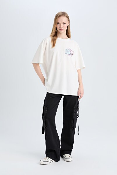 DeFacto Tricou cu croială largă cu imprimeu la spate cu gâtul turn - E0668AX25SM