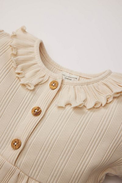 DeFacto Ribbed Ruffle Neck Baby Girl Dress - Long Sleeve, D9574A525Sp