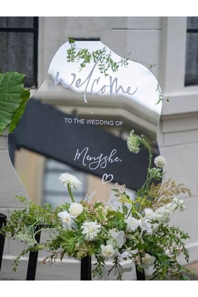 Yalova Design Düğün & Nişan Lüks Gümüş Pleksi Aynalı Karşılama Panosu 70x50 C...