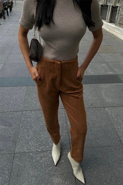 modaserdem Undesigned Suede Pants with Pensier Taba