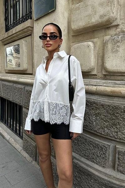 modaserdem Cămașă de damă cu detaliu din dantelă