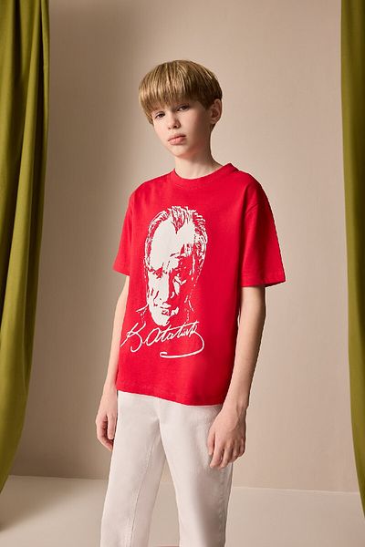 DeFacto Boys' Crew Neck Ataturk Printed Short Sleeve T-Shirt B6938A825Sm