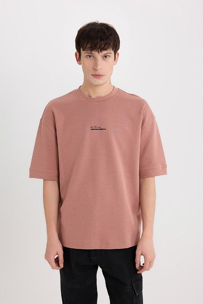 DeFacto Tricou din țesătură grea cu imprimeu Loose Fit Crew Deck D8462AX25SP