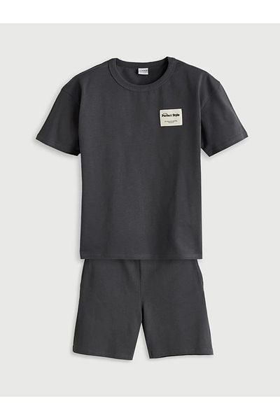 LC Waikiki Anthracite Crew Neck Boys T-Shirt and Shorts -Akrstore-