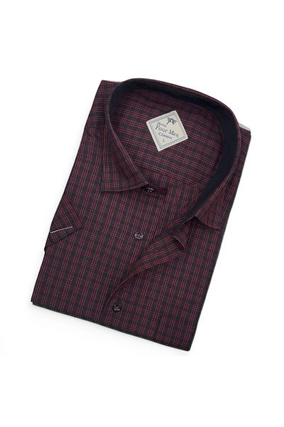 GÖMLEK GALERİSİ Men's Classic Relaxed Fit Checked Short Sleeve Shirt
