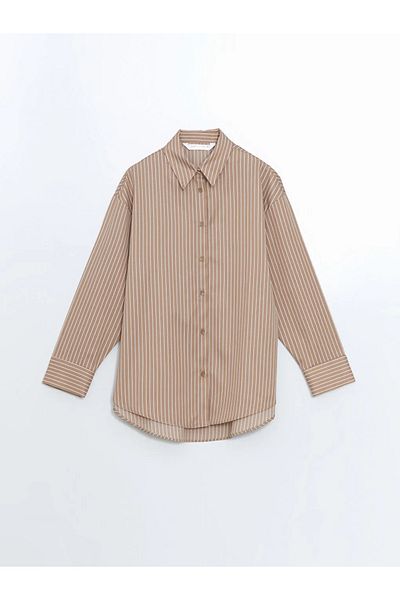 LC Waikiki Lcw Dream Brown Shirt Collar Striped Women's Pajama Set