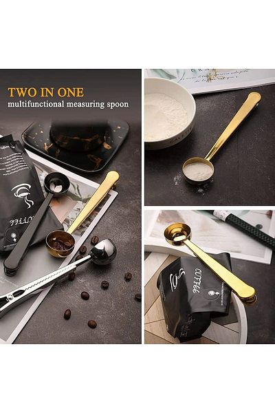 Qerhome Gold Color Stainless Steel Clip Coffee Measuring Spoon