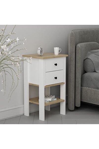 Home Luvia Çift Çekmeceli Beyaz Meşe Komodin