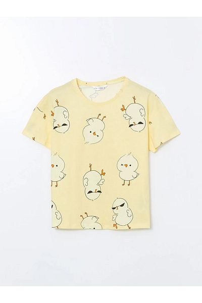 LC Waikiki Lcw young yellow bicycle collar Printed women's pajama set with shorts