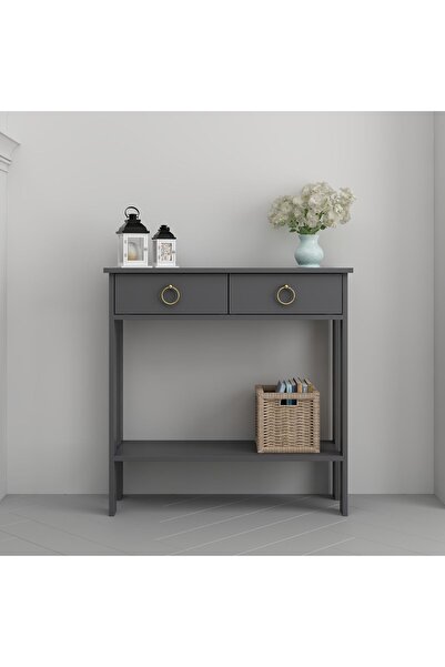 Home Mandosi Mobilya Çift Çekmeceli Antrasit Gold Kulp Dresuar