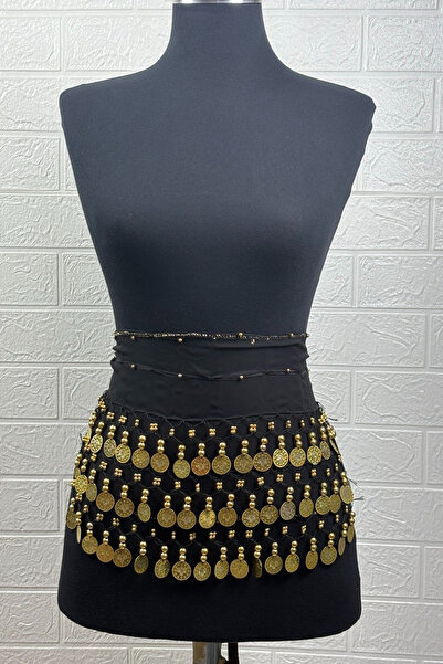 AZREN STORE Siyah Şakira Dansöz Dans Kemeri Gold Pullu Zilli Parti, Gelin Düğün Dans Oryantal Shakira Kemeri