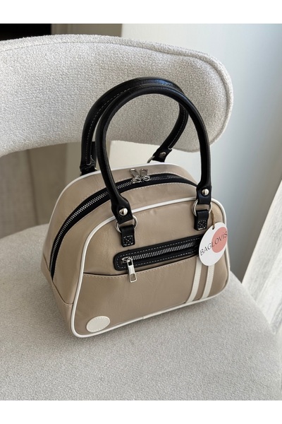 BAGLOVİS Mink Women's Shoulder Bag with Strip Logo Detail