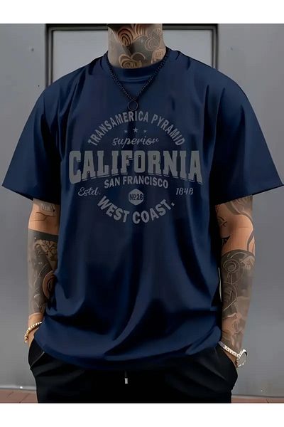 ACTIVE MODA Active Moda- Men's California Printed Short Sleeve Large Size Tshirt Cotton Fabric Oversize