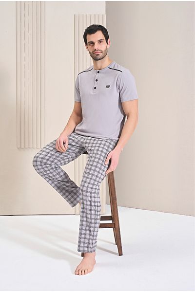 Over Sleep by Poleren Σετ ανδρικές πιτζάμες με κοντό μανίκι σε γκρι χρώμα